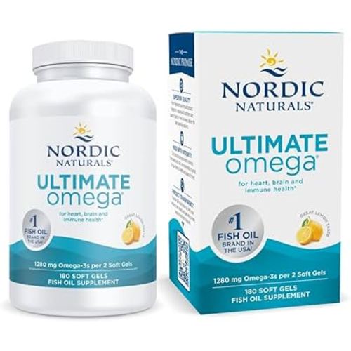 Nordic Naturals Ultimate Omega, Lemon Flavor - 180 Soft Gels - 1280 mg Omega-3 - High-Potency Fish Oil with EPA & DHA - Promotes Brain & Heart Health - Non-GMO - 90 Servings