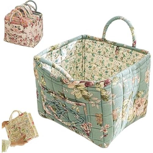 Boho Fabric Storage Basket - Bohemian Style Tote Bag, Boho Floral Laundry Baskets, Large Capacity Fabric Storage Basket for Clothes and Sundries (B)