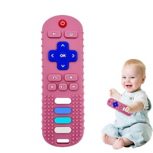 Silicone Baby Teething Toys, Teething Toys for Babies 3 6 18 24 Months, Baby Silicone Chew Toys,Remote Control Shape Teething Toys,BPA Free (Pink)