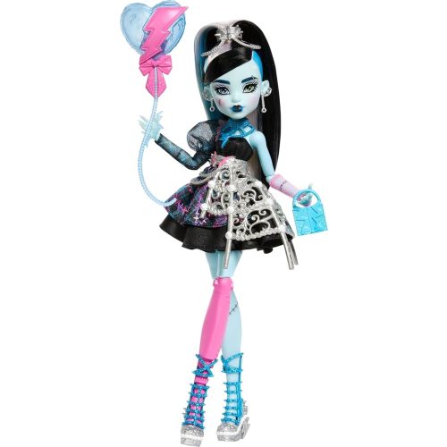Monster High Scary Sweet Birthday Doll, Frankie Stein in Black Party Dress with Themed Accessories Like Invite, Balloon, Toy, Lipstick and More