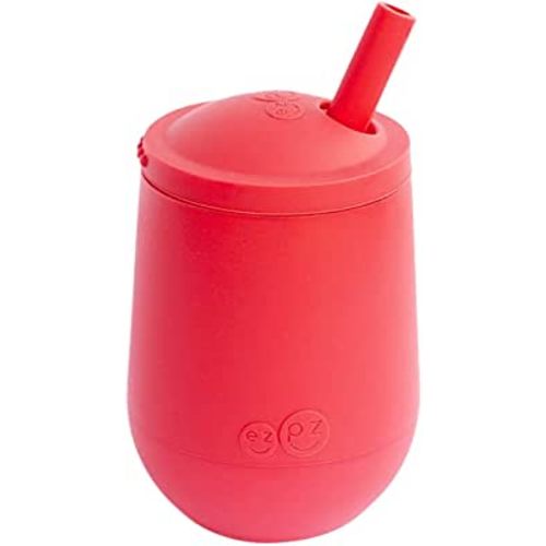 ezpz Mini Cup + Straw Training System - 12 Months+ (Coral) - 100% Silicone Training Cup for Infants + Toddlers - Designed by a Pediatric Feeding Specialist
