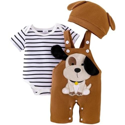 Baby Boy Clothes Short Sleeved Cute Cartoon Romper + Shorts + Hat Overalls Suspender for Boys 3 Pcs 0-18 Months