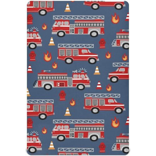 Cartoon Fire Truck Fitted Crib Sheet for Boys Girls Baby Crib Sheet Crib Mattress Sheet Soft Baby Sheets, 52 X 28 in