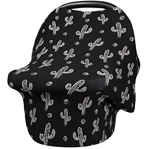 Baby Car Seat Cover, Infant Carseat Canopy, Nursing Breastfeeding Cover, Stretchy Carrier Covers for Stroller/High Chair/Shopping Cart, Newborn Registry & Shower Gift for Boys Girls - Black Cactus