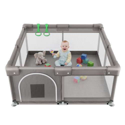 NimbleRest 58.5"x58.5" Large Baby Playpen Toddler Play Yards Safety Fence, Gray
