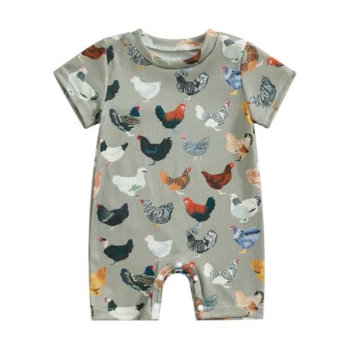 Toddler Baby Boy Girls Farm Clothes Western Farm Animals Chicken/Cow Print Romper Newborn Jumpsuit Country Stuff