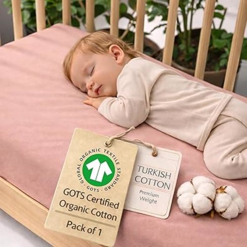 Crib Sheet – 100% Organic Turkish Cotton, GOTS Certified Premium Weight, Ultra Soft, Breathable Fitted 1 Pack - Toddler Bed Mattress Sheets for Boys & Girls