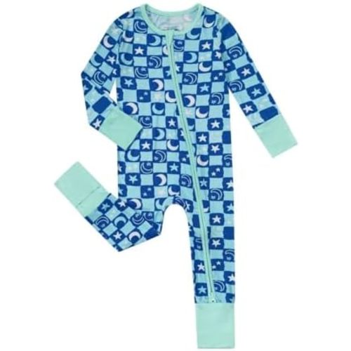 Teach Leanbh Unisex Baby Bamboo Viscose Pajamas with Mittens and Feet Cuffs 2 Way Zipper Long Sleeve Romper Sleep and Play
