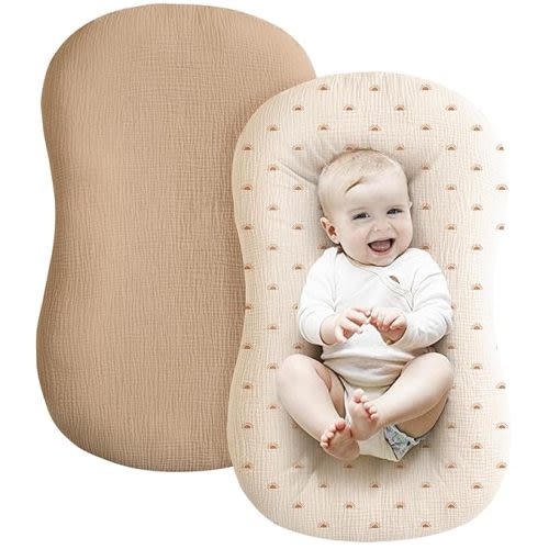 Konssy Muslin Baby Lounger Cover 2 Pack, 100% Cotton Newborn Lounger Cover, Soft and Breathable Lounger Slipcover for Boys Girls, Covers Only (Brown, Sun) - Camel,Sun