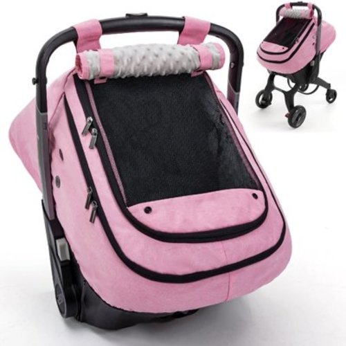 Baby Car Seat Cover, Caveen Infant Carseat Canopy, Warm Plush Minky Dots Shield Covers, with Breathable Mesh Window, Enlarge Space, Pink