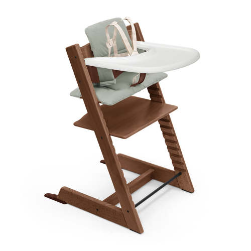 Tripp Trapp High Chair² + Cushion & Tray Bundle - Warm Brown/Glacier Green