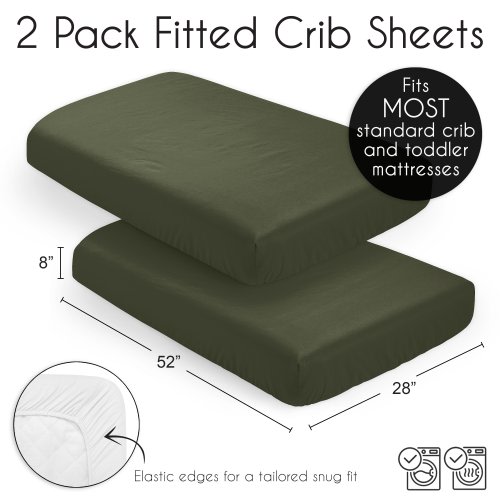 Woodland Camo Collection Boy Girl 2 Pack Fitted Crib Sheets Solid Dark Green Hunter Forest Solid Color Olive for Rustic Deer