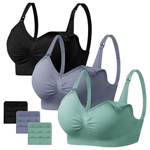 Angelhood Womens Seamless Sleep Nursing Bra,Breastfeeding Maternity Bra with Remove Bra Pads Extenders Pack of 3