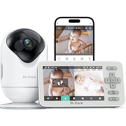 VistaView Lite Smart WiFi Baby Monitor - 4” 720P Split Screen & 1080P Camera App Control, Motion Alerts, HD Night Vision, 3000mAh Battery, 2-Way Talk, Multi-User, Triple Security, 1000ft Range