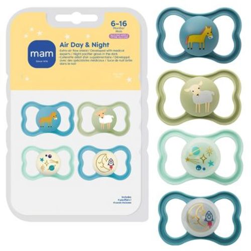 MAM Air Day & Night Pacifiers 6-16m - Boy - 4pk: Silicone, BPA-Free