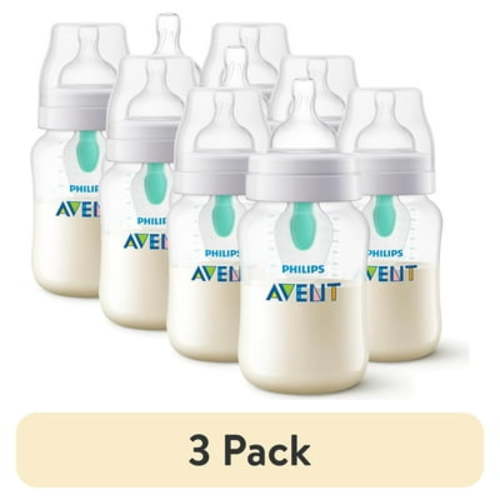 (3 pack) Philips Avent Anti-colic Bottle with AirFree Vent, 1m+, 9oz, Clear, 3pk, SCY703/03