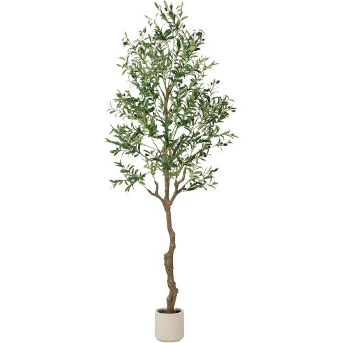 Olive Tree Artificial Indoor, 7 FT Faux Olive Trees with Planter, Fake Tall Plants with Natural Trunk and Lifelike Fruits for Home Office Decor(1, 7FT)
