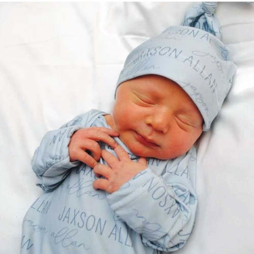 Solid Light Dusty Blue Personalized Newborn Baby Knot Gown