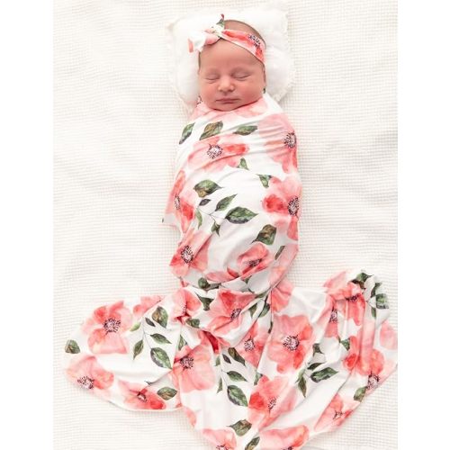 Newborn Baby Swaddle Sets with Headband Pink and Red