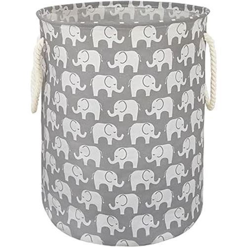 Elephant Laundry Basket Collapsible Waterproof Canvas Clothes Basket Laundry Hamper Cute Cartoon Baby Nursery Hamper for Kids Room,Toy Storage(grey)