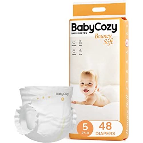 Baby Diapers Size 5 (27+lb),48 Count Babycozy Dry Disposable Diapers Bouncy Soft,0.8D Softer Touch Diapers and 10 Micron Velvet Soft Fiber Diapers Hypoallergenic for Sensitive Infant Skin