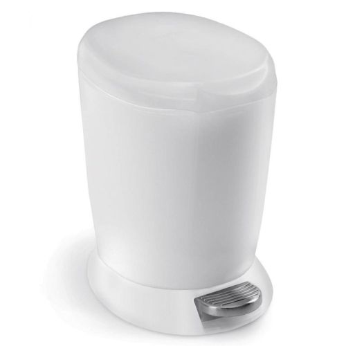 simplehuman 6L Bathroom Step Trash Can with Silent Close Small White Plastic Garbage Can with Steel Pedal
