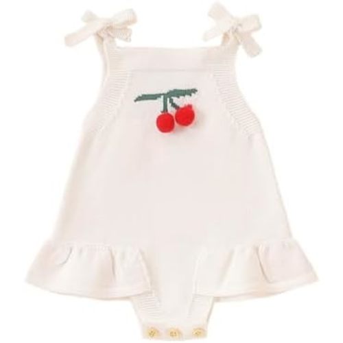 Baby Girl Knit Romper Summer Sleeveless Tie up 3D Cherry Crochet Bodysuit One Piece Jumpsuit Newborn Girls Overalls Outfit
