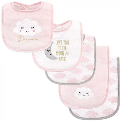 Hudson Baby Infant Girl Cotton Terry Bib and Burp Cloth Set 5pk, Dreamer, One Size