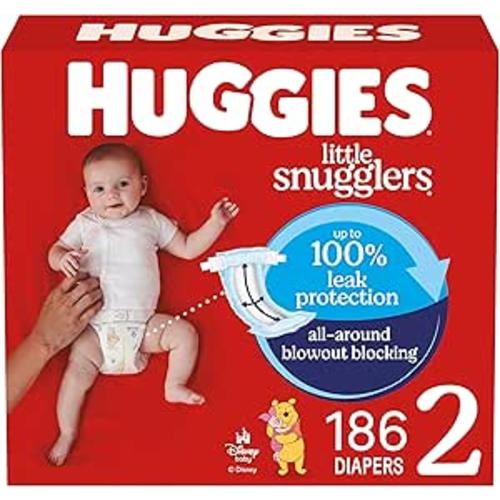 Huggies Size 2 Diapers, Little Snugglers Baby Diapers, Size 2 (12-18 lbs), 186 Count (3 Packs of 62), Packaging May Vary