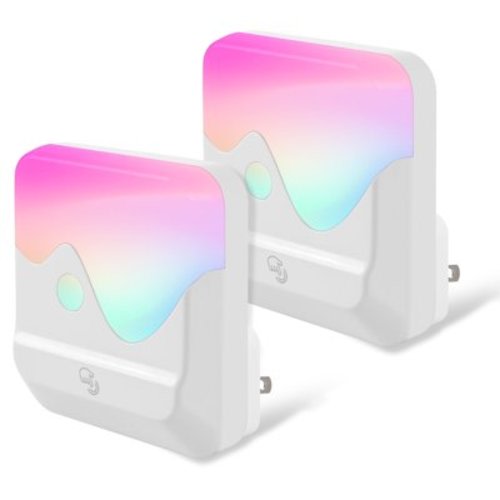 LISUNAR LED&RGB Night Light,Dimmable Night Lights Plug into Wall,8 Color Changing Plug in Night Light,Dusk to Dawn Sensor, Warm White Light for Bedroom,Bathroom,Nursery,Hallway(2pack)