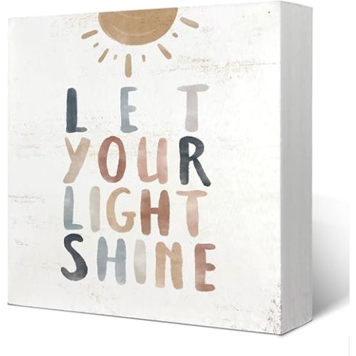 Boho Neutral Baby Nursery Decor - Let Your Light Shine Inspirational Christian Wood Sign, 5x5