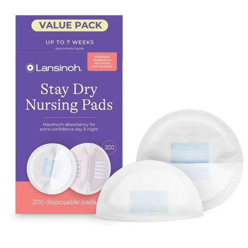 Lansinoh Stay Dry Disposable Nursing Pads for Breastfeeding with Leakproof - 200ct: White, 4.5 Inch Diameter, 1 Inch Thickness