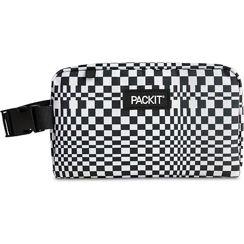 PackIt Freezable Snack Box, Checked Out, Built with ECOFREEZE Technology, Collapsible, Reusable, Zip Closure with Buckle Handle, Designed For Work Snacks, Fresh Snacks On the Go, Adults, and All Ages