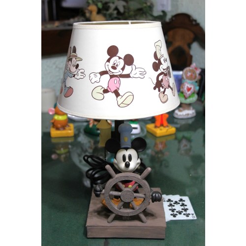 1990s Disney Mickey Mouse Steamboat Willie Table Lamp With Original Shade