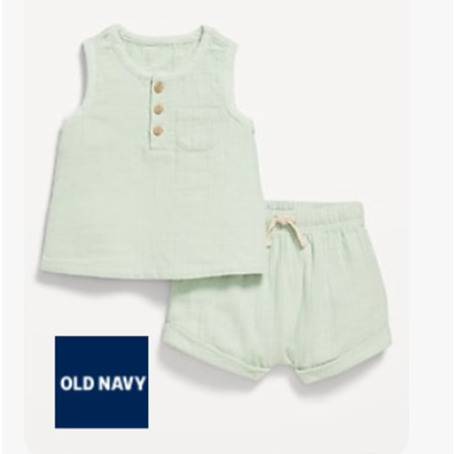Unisex Double-Weave Tank Top and Shorts Set for Baby