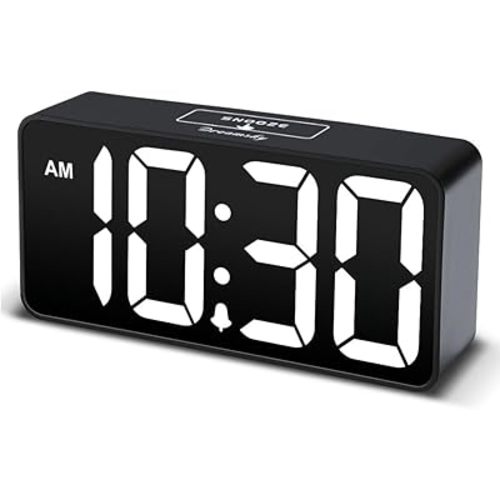 DreamSky Small Digital Alarm Clock for Bederoom, Large Big Numbers Display with Dimmer for Living Room, Electric Bedside Desk Clock with USB Charging Port, Adjustable Volume, USB-C Adapter Powered