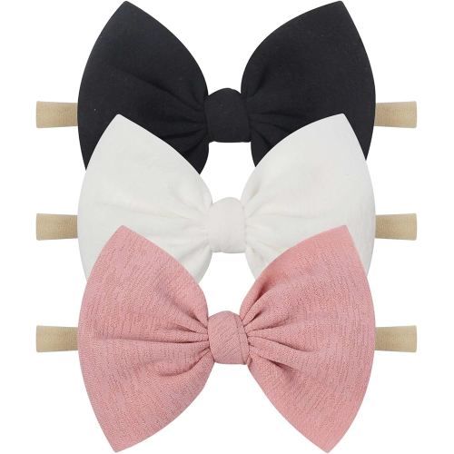 YanJie Baby Girls Nylon Headbands Newborn Bows Handmade Hair Bows Hairbands Hair Accessories for Newborn Infant Toddlers Kids (black white pink)