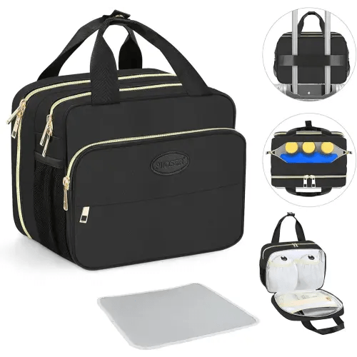 PIIOSER Insulated Baby Bottle Bag with Ice Pack, Breastmilk Cooler Compatible with Wearable Breast Pumps & Accessories - Breastfeeding On The Go Travel for Nursing & Working Moms, Black