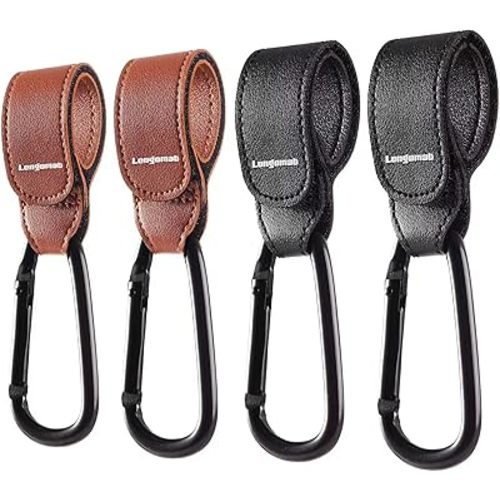 (4-Pack) Baby Stroller Hooks Clip or Hanging Diaper Bag Universal Hooks Accessories for Stroller and Car or Shopping Cart (Black and Brown)