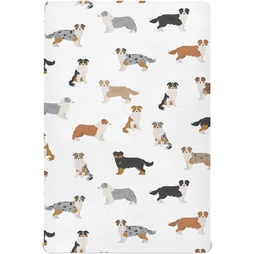 Australian Shepherd Dog Breathable Mini Crib Mattress Sheets Fitted, Toddler Baby Sheets for Crib Mattress Soft & Breathable 39 * 27 * 5In