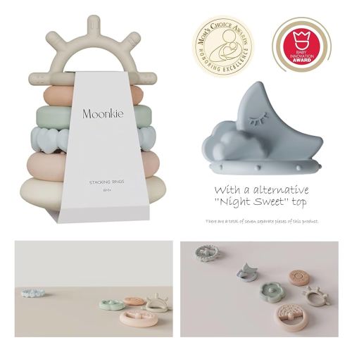 Moonkie Baby Stacking Toys for 6-18 Months | Soft Stacks of Circles | 7 Piece Set | Baby Gifts