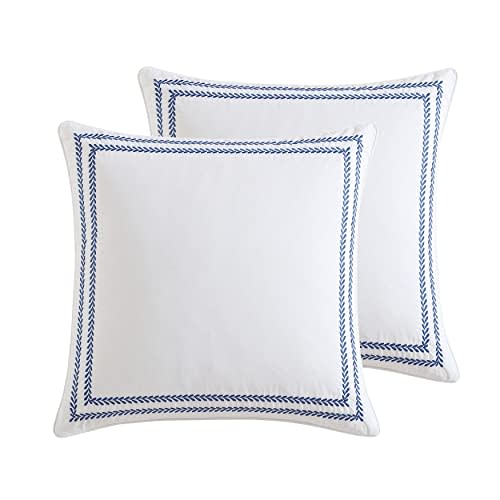 Laura Ashley- Euro Sham, Cotton 2 Piece Pillow Sham Set, Farmhouse Home Décor (Stitched Vine Blue, Euro)