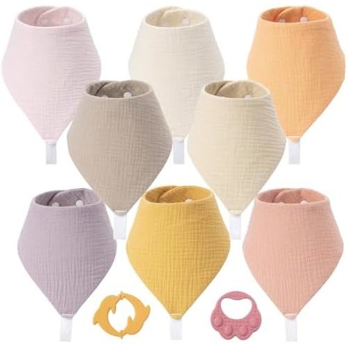 Soft Muslin Baby Bandana Drool Bibs for Boys & Girls, Absorbent Infant Teething Bib with 2 Teethers & Snaps