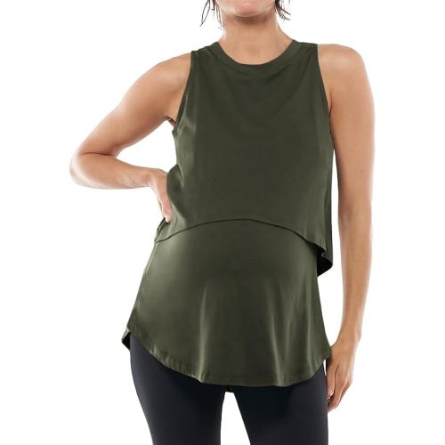 ZDC Women's Maternity Nursing Tank Tops Sleeveless Double Layer Breastfeeding Shirts Summer Pregnancy Clothes