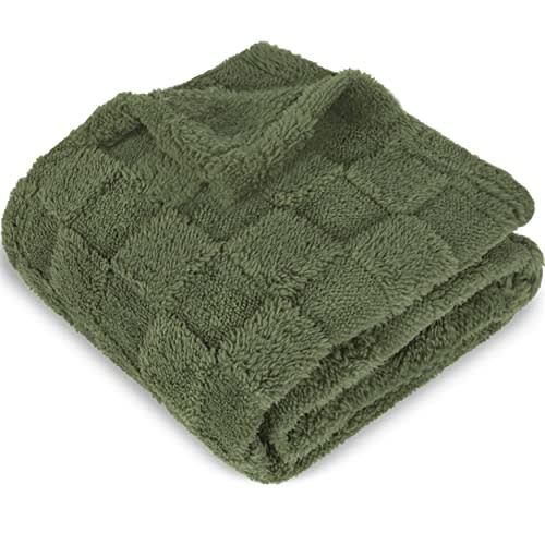 HOMRITAR Baby Blanket for Boys Girls 3D Fleece Fluffy Fuzzy Baby Blanket with Chessboard Grid Design for Toddler Infant Soft Warm Cozy Newborn Blanket 30 x 40 Inches Olive Green