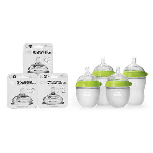 Comotomo Safe Infant Vented BPA-Free Baby Bottle Bundle, Green, 7 Piece Set