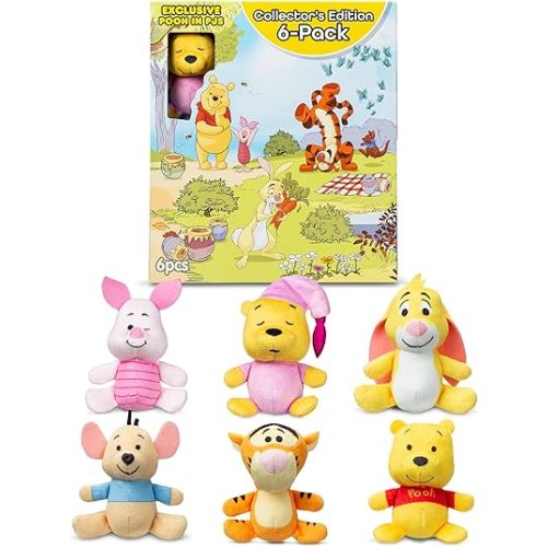 Winnie The Pooh and Pals 6 Pack - Miniature Plush Figure, Suffed Animal, Toy Mini Soft Figure for Kids, Girls and Boys Ages 4+