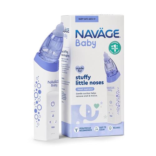 Navage Baby Nasal Aspirator - Gentle, Pediatrician Recommended Nasal Aspirator for Baby Congestion & Stuffy Noses - Baby Nose Sucker w/ Lights, Lullabies & BPA Free Silicone Tips