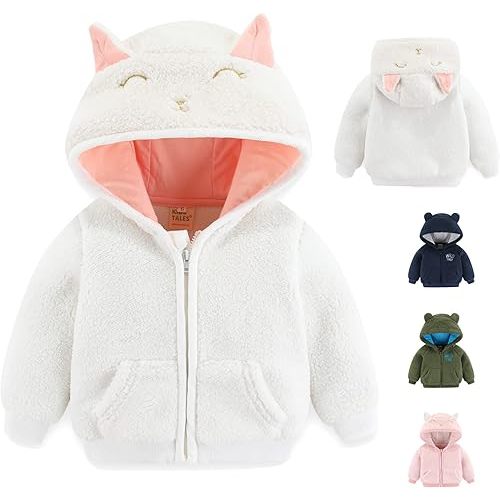 Newborn Infant Baby Boys Girls Cartoon Fleece Hooded Jacket Coat with Ears Warm Todder Kids Outwear Coat Zipper Up 0-6Y
