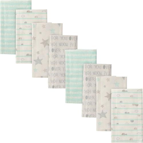 8-Pack Neutral Elephants Flannel Burp Cloths